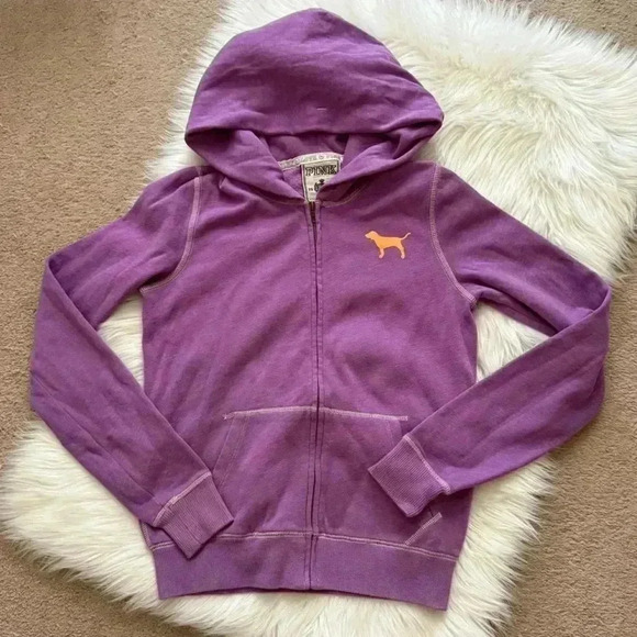 Victoria’s Secret PINK Purple Heart Script Full Zip Hoodie Small - Picture 2 of 5